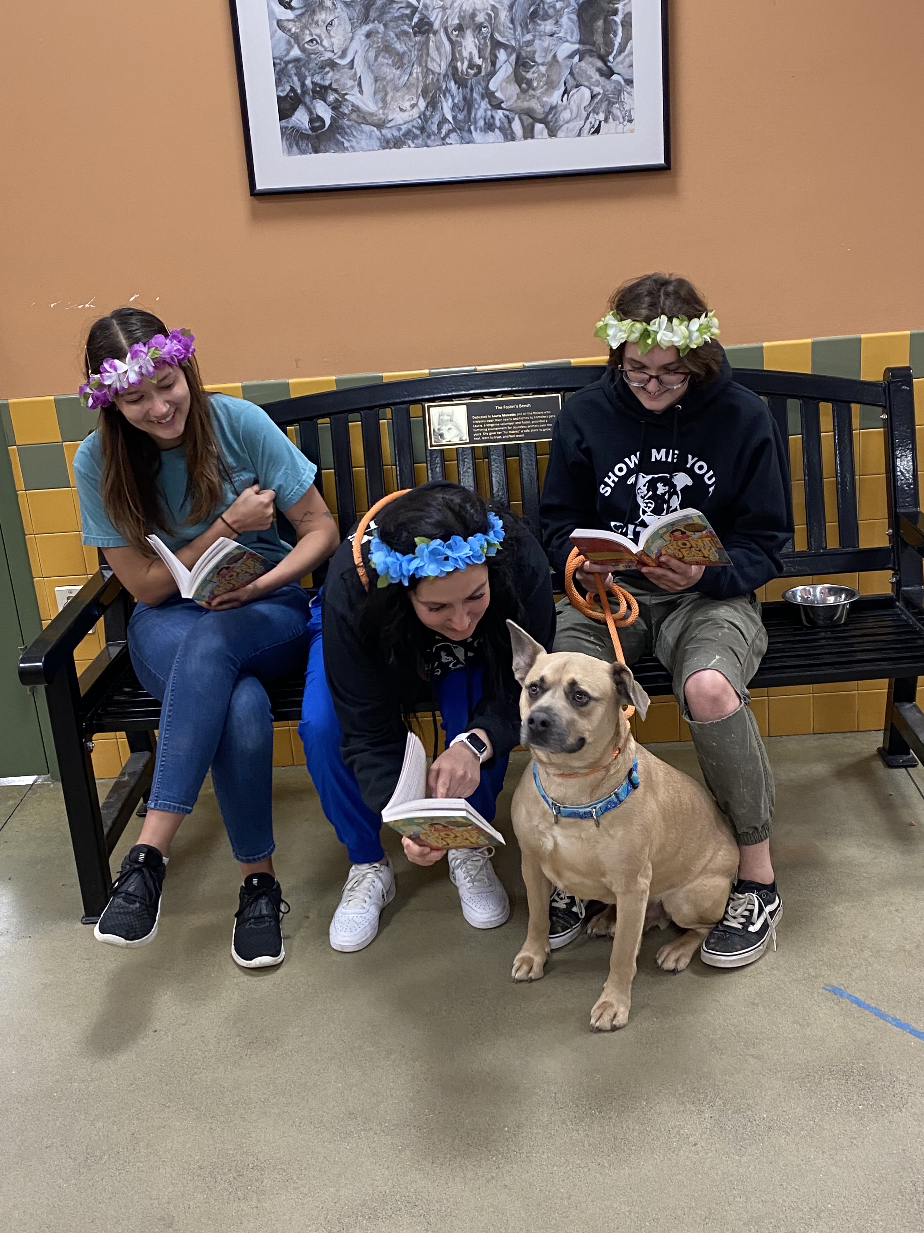 AFD 2022 - Reading with dogs and floral headbands