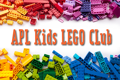 Colorful LEGOS boarder image  around APL Kids LEGO Club text.