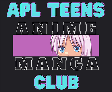 APL Teens Anime and Manga Club text with anime girl in purple.