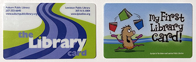 Adult library card on left children's card to the right
