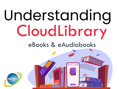 Books and Phone drawing with CloudLibrary Logo 