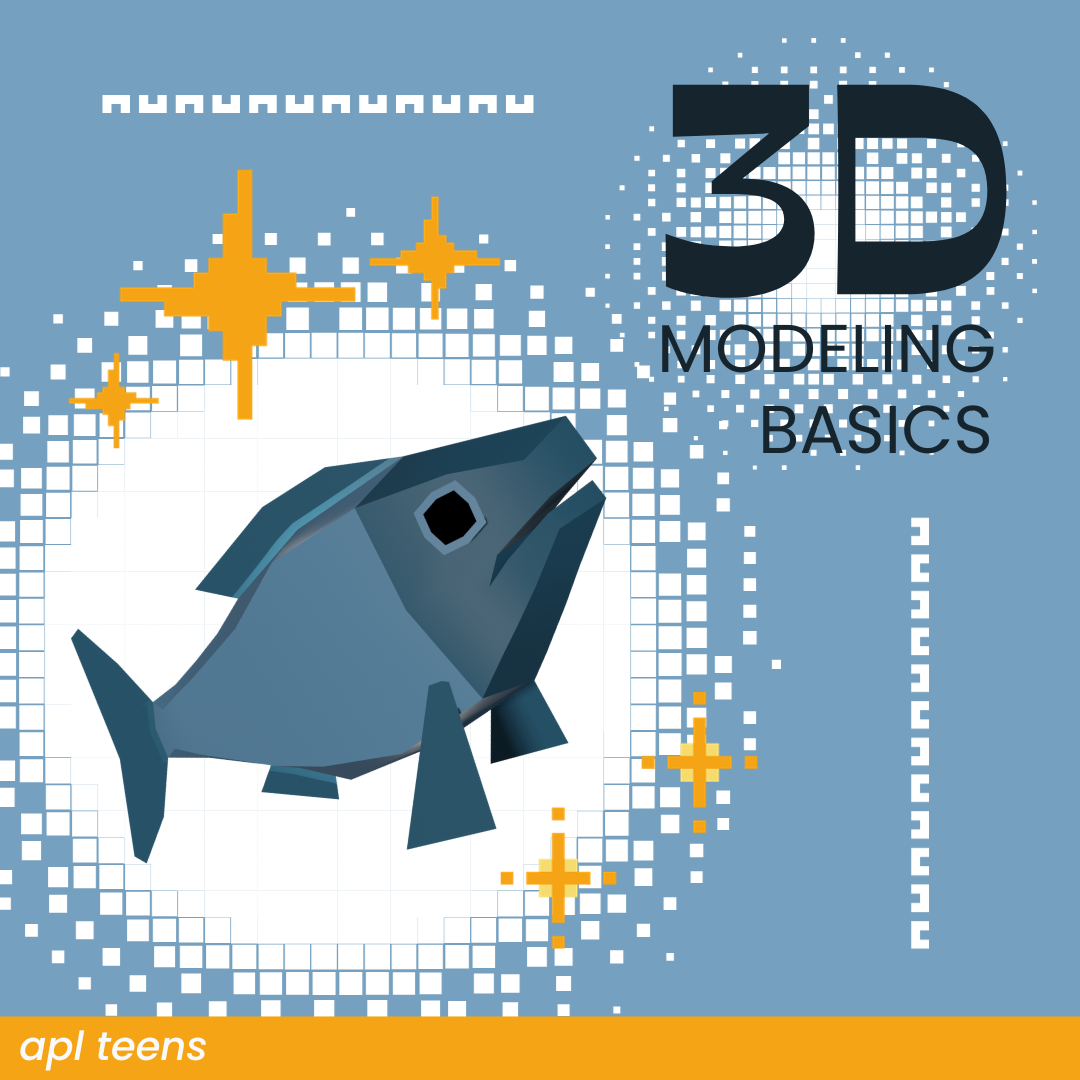 A 3D Render of a nondescript blue fish that reads 3D Modeling Basics