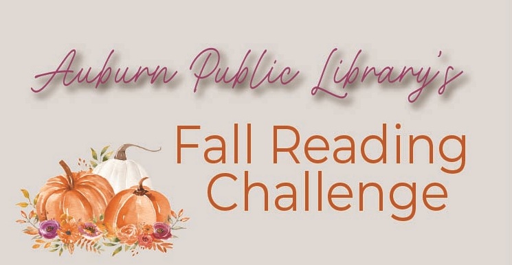 Fall Reading Challenges 2025 with pumpkins on grey background