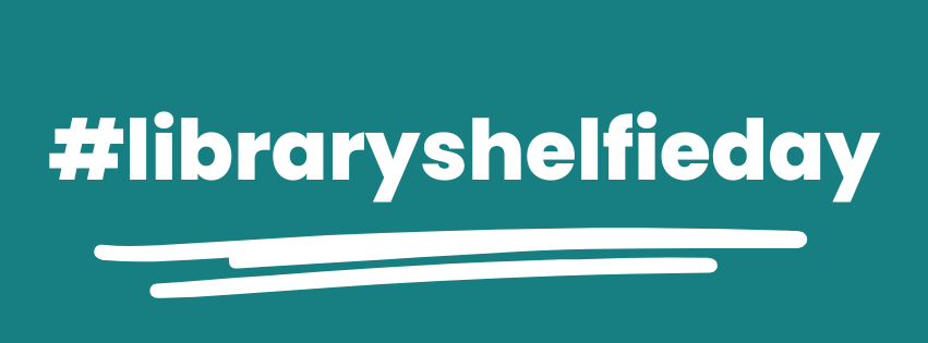library shelfie day white text with teal background
