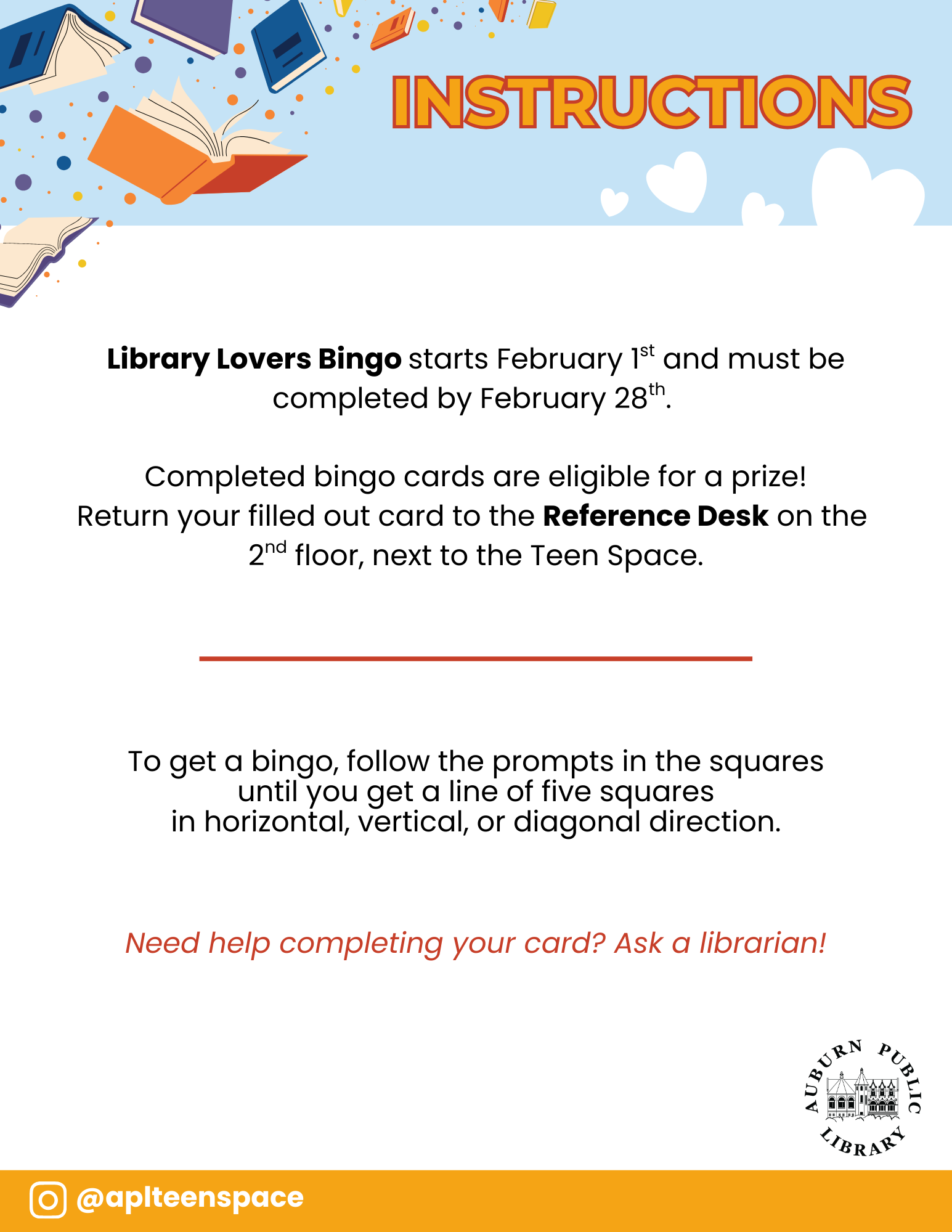 Teen Library Lovers Bingo Instructions
