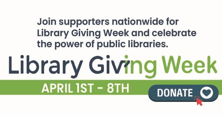 Library Giving Week 2026 text in green and blue 