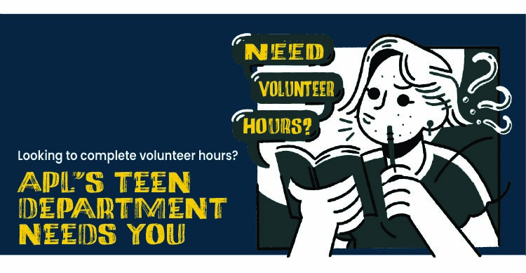 Teen Community Service Hours with navy background and yellow text