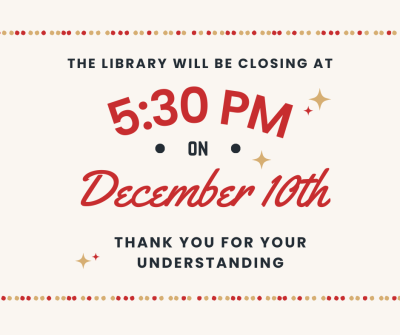 Early Closure on December 10th, red font with ivory background