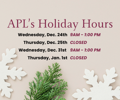 2025 Holiday Hours with snowflakes 