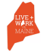 Shape of Maine in orange with white text