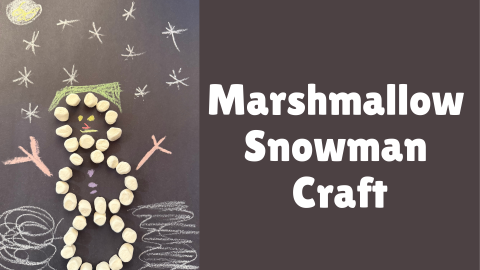 Snowman made from mini marshmallows and construction paper