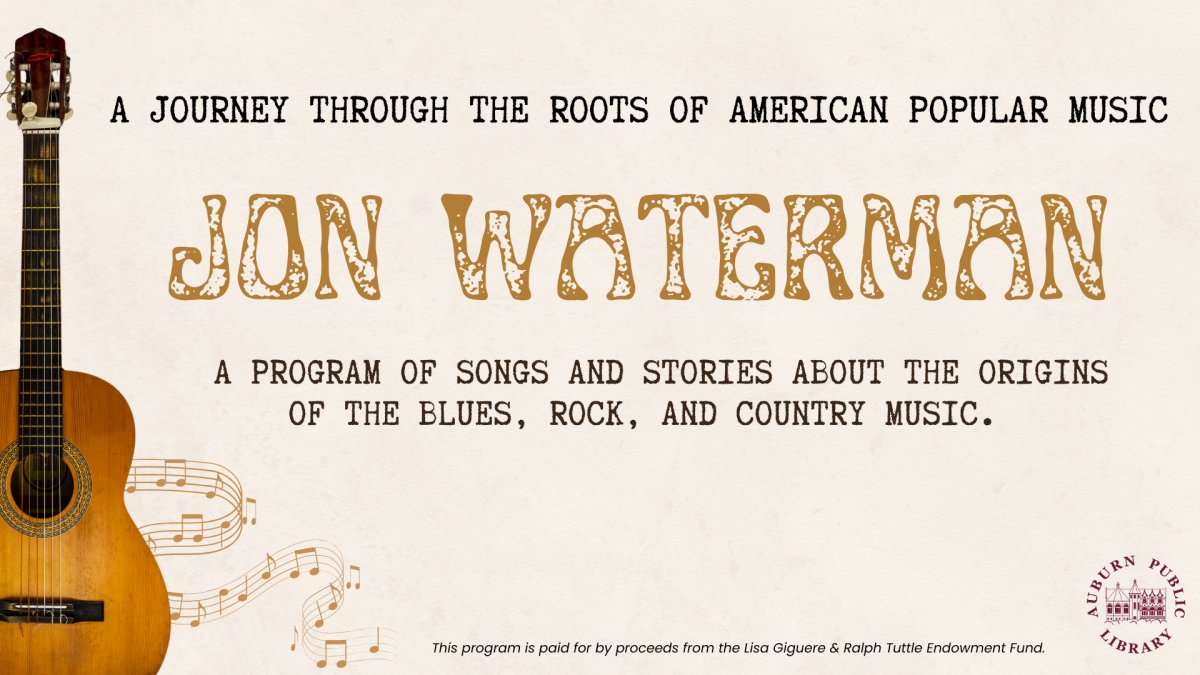 Acoustic guitar image with text and music notes