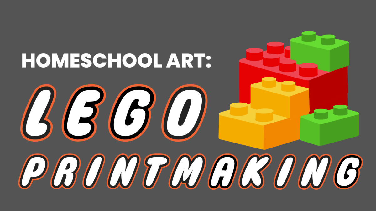 LEGO Printmaking with LEGOS and gray background