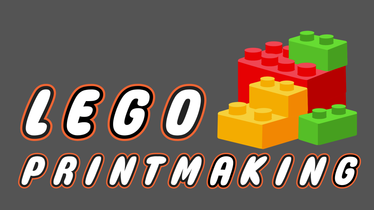 LEGO Printmaking with LEGOS and gray background