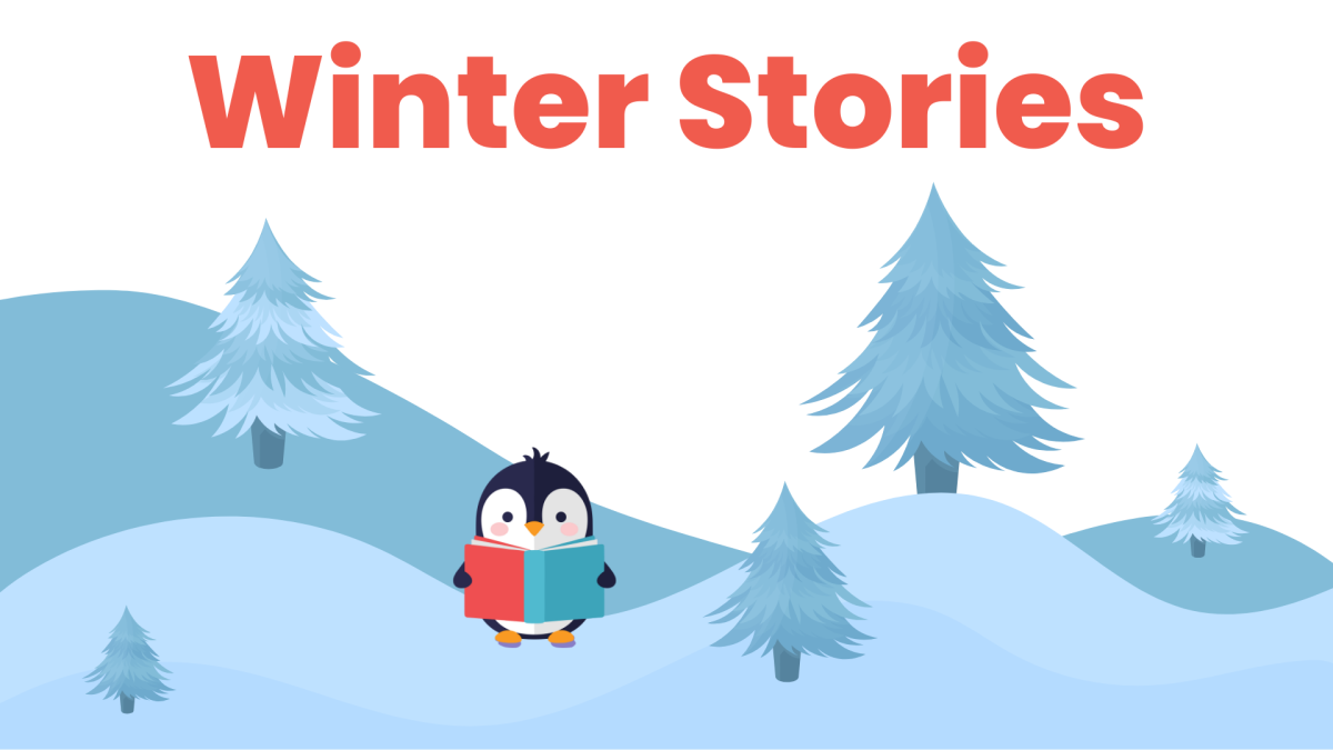 Winter scene with reading penguin