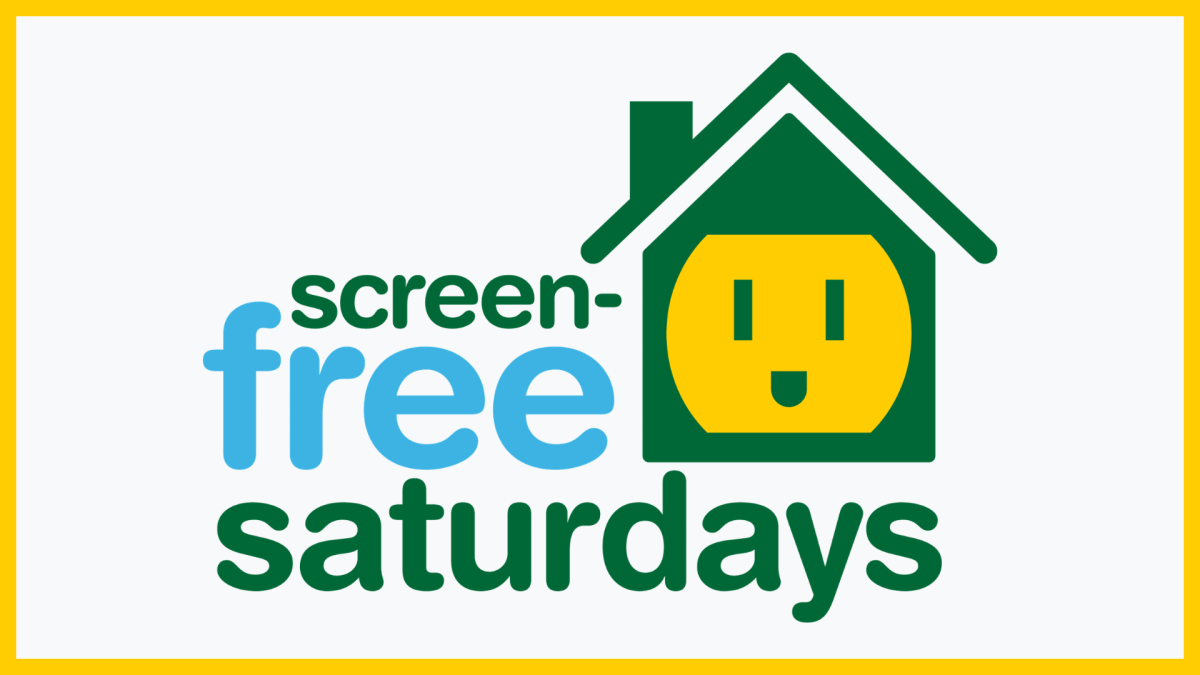 Screen-free text with house and plug image