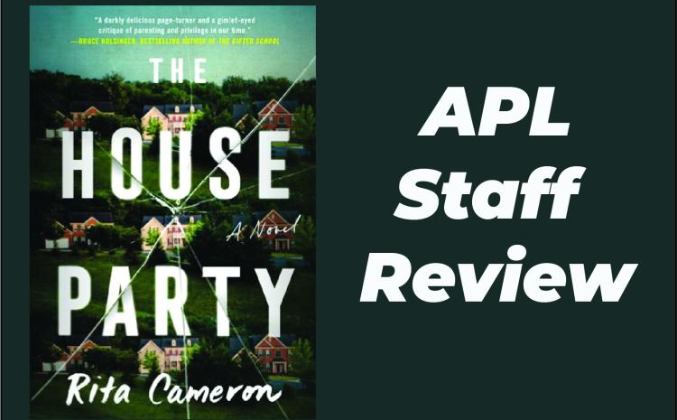 Green background with book cover for The House Party