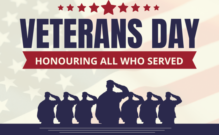 Closed for Veterans Day with flag and navy soldiers 