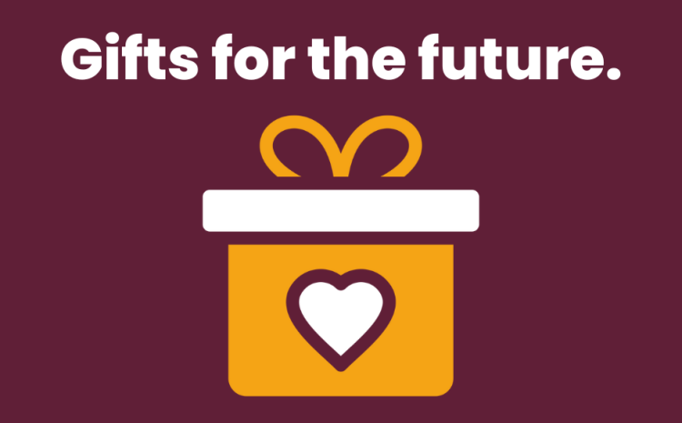 white text with yellow gift on maroon background